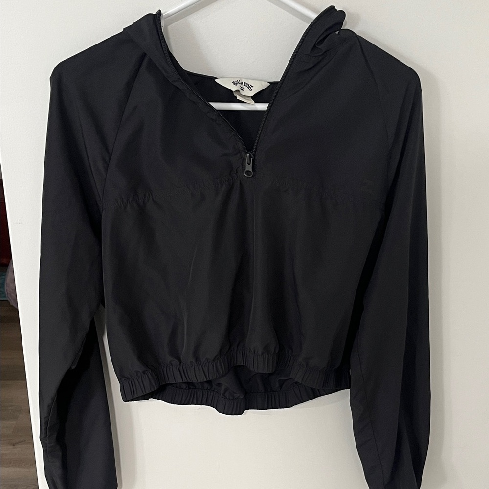 Black Half-Zip Hooded Pullover Athletic Jacket